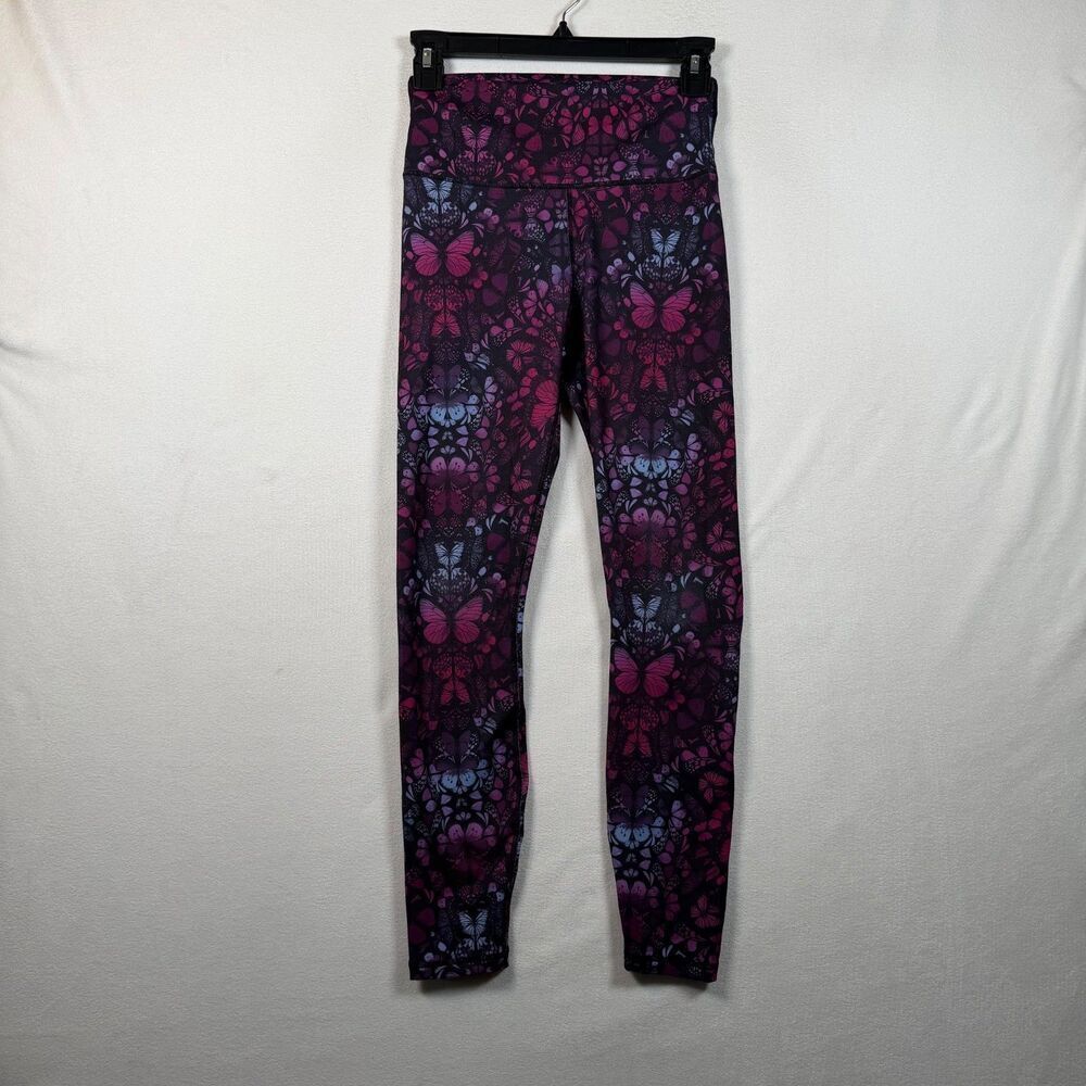 Fabletics PowerHold Leggings Womens XS Purple Butterfly Print Mid Rise